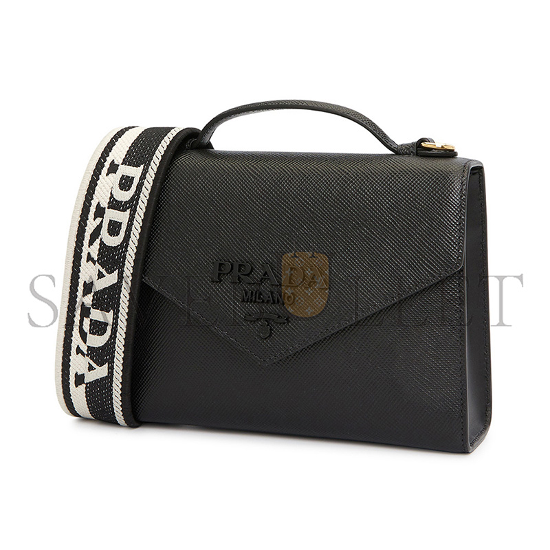 PRADA SHOULDER BAG HANDBAG MONOCHROME SAFFIANO BLACK 1BD317 (21*14*6.5cm) 